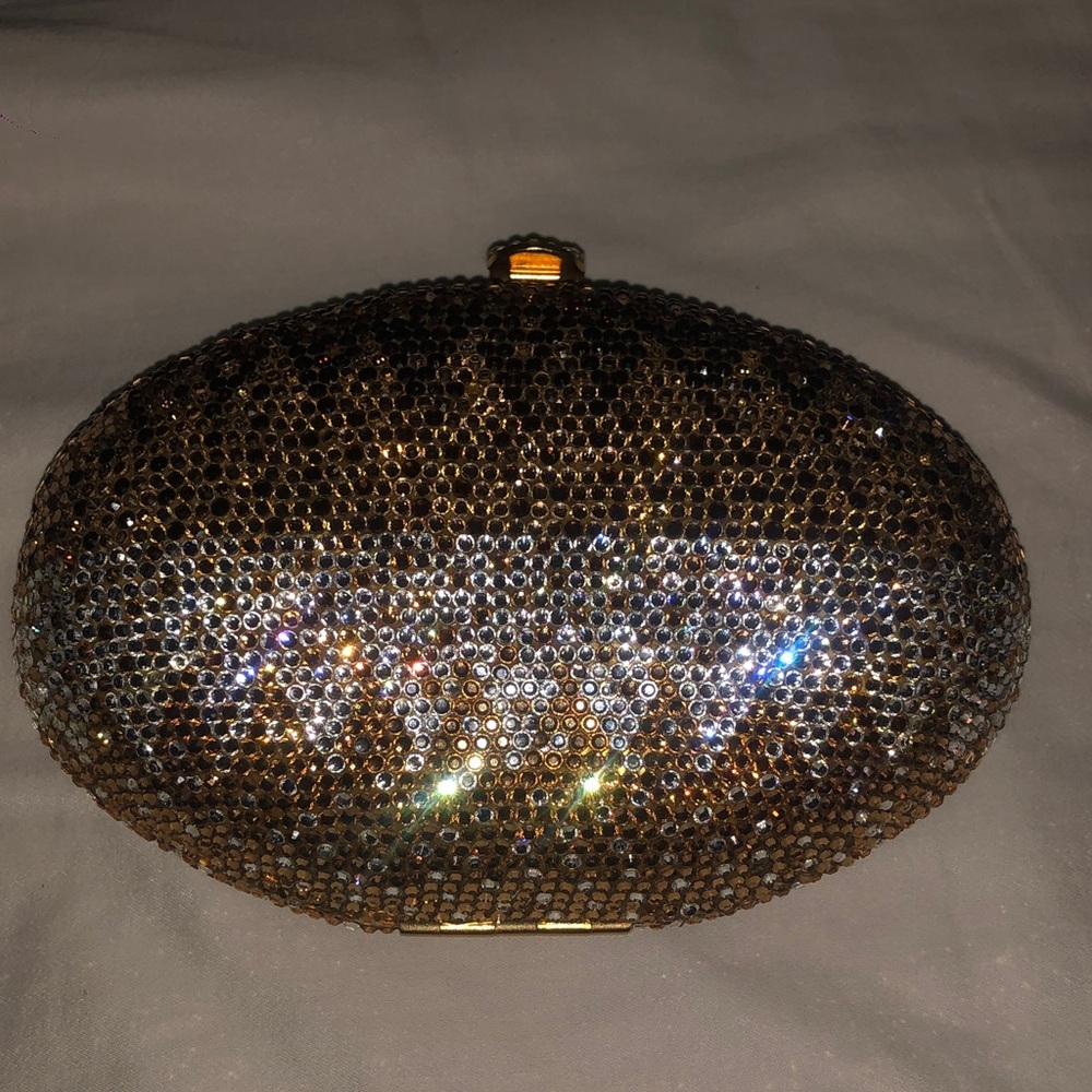 Gold bronze Swarovski Crystal Oval Evening Clutch bag purse